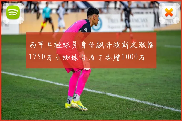 西甲年轻球员身价飙升埃斯皮涨幅1750万小蜘蛛与马丁各增1000万